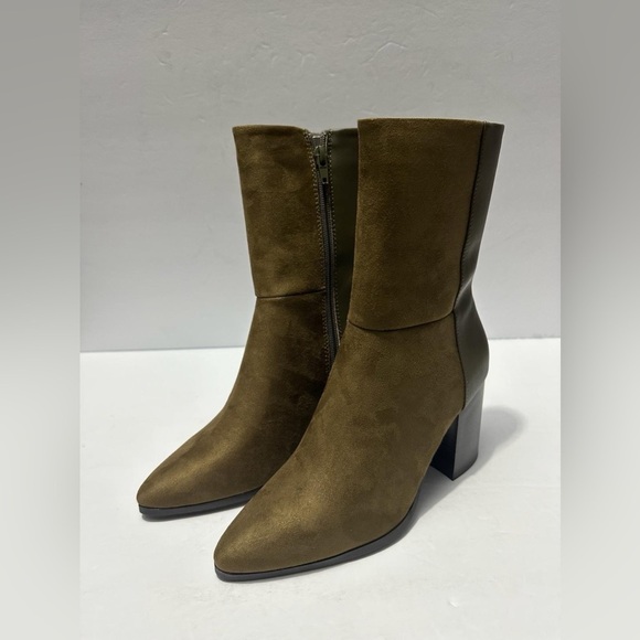 JOURNEE COLLECTION Womens Olive Two-Toned Sharlie Toe Block Heel Booties 7 - Picture 4 of 6